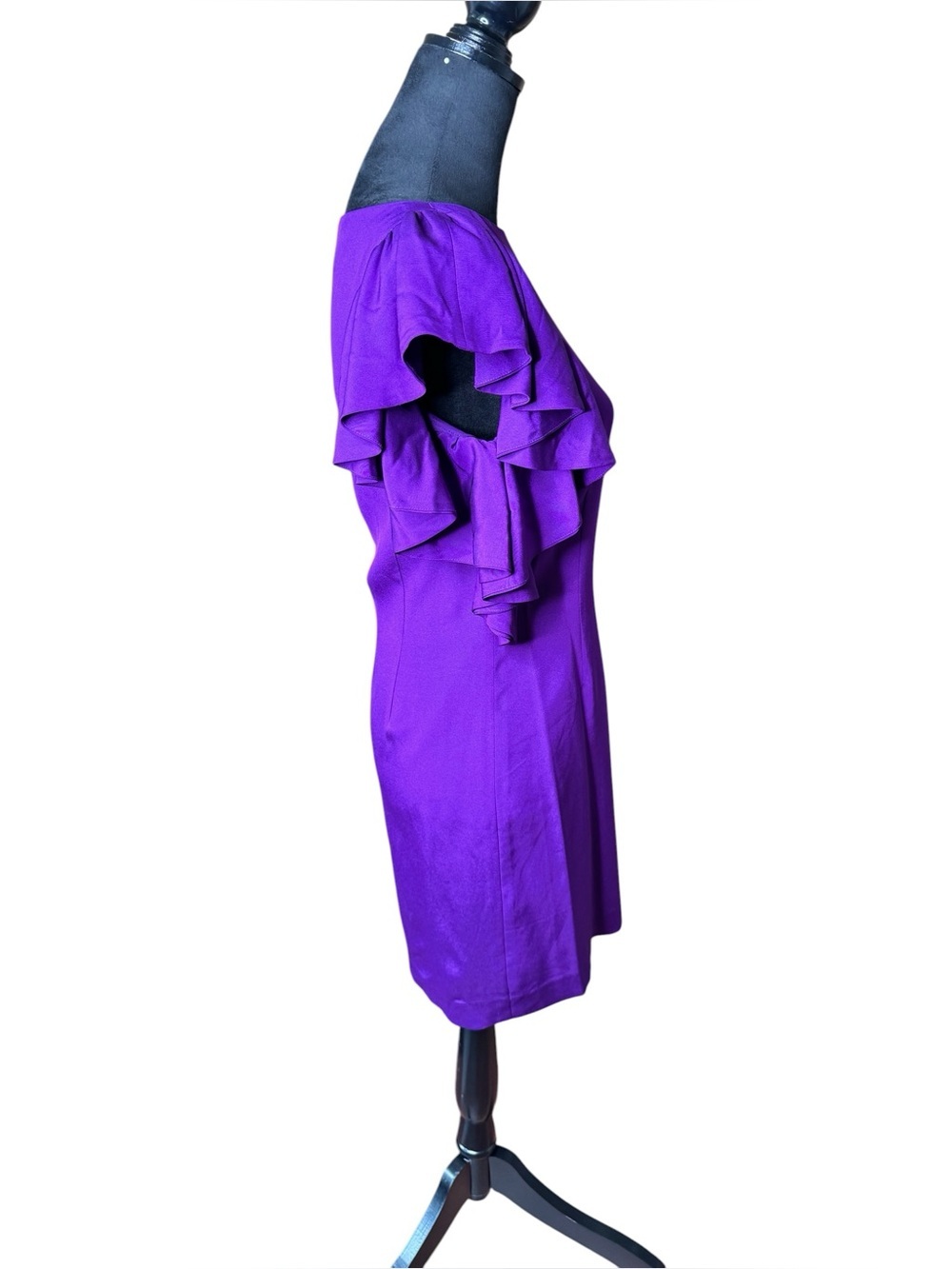 Abaete Purple Sheath Mini Dress with Ruffled Flutter Sleeves - Picture 3 of 8
